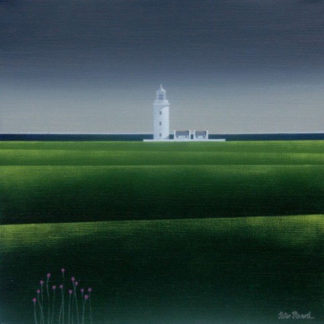 Lighthouse, field & sea, acrylic.