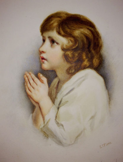 Girl kneeling and praying, watercolour