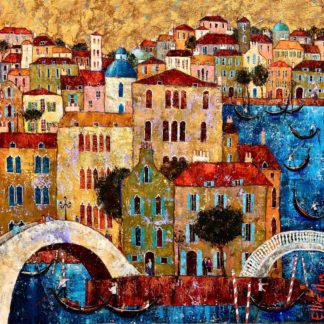 Townscape and gondoliers, oil
