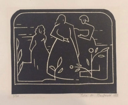 Outline of three figures, woodcut
