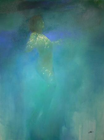 Female nude, arms outstretched, under water