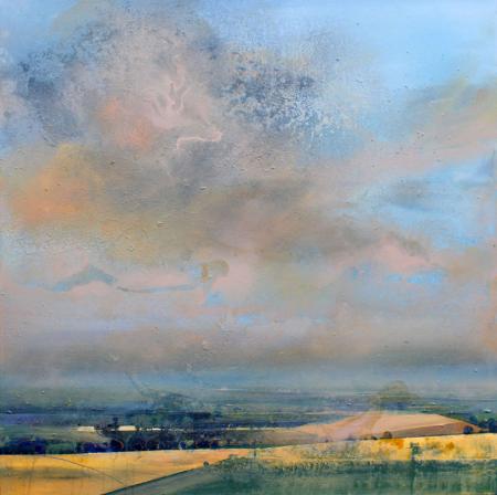 yELLOW FIYellow fields in a landscape, acrylic