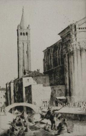 Venice scene, etching.